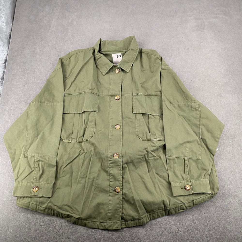 SO Goods For Life Womens Olive Green Cotton Utility‎ Shacket Jacket Plus Size 3X
